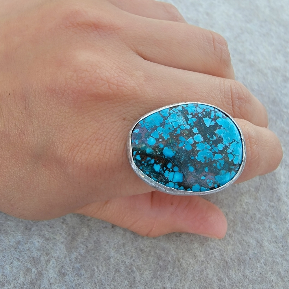 Large Turquoise Black Matrix Sterling Ring - Picture 3 of 3